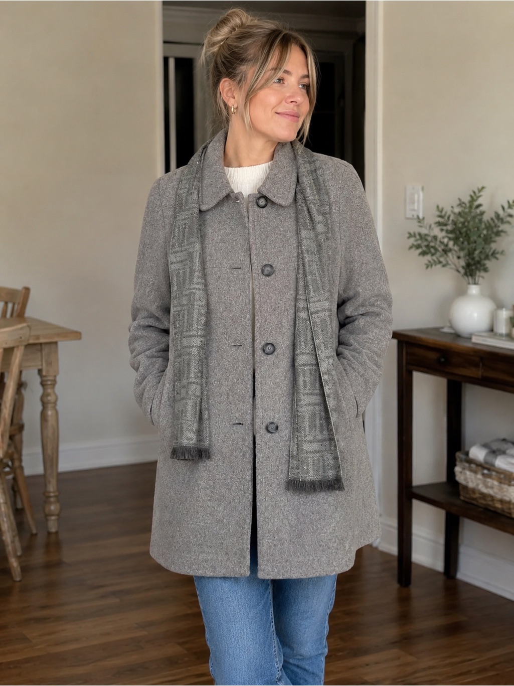 London Fog Women's Gray Button-Front Pea Coat
